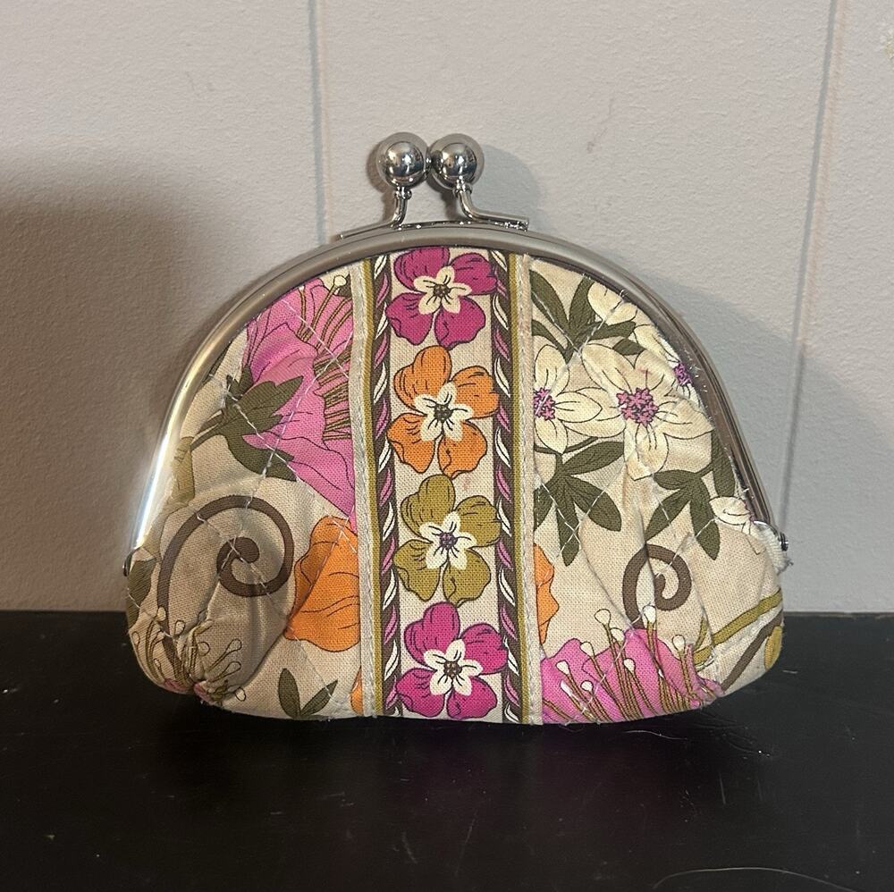Vintage Vera Bradley Kiss Lock Frame Purse Floral Multicolor Pink Orange Green